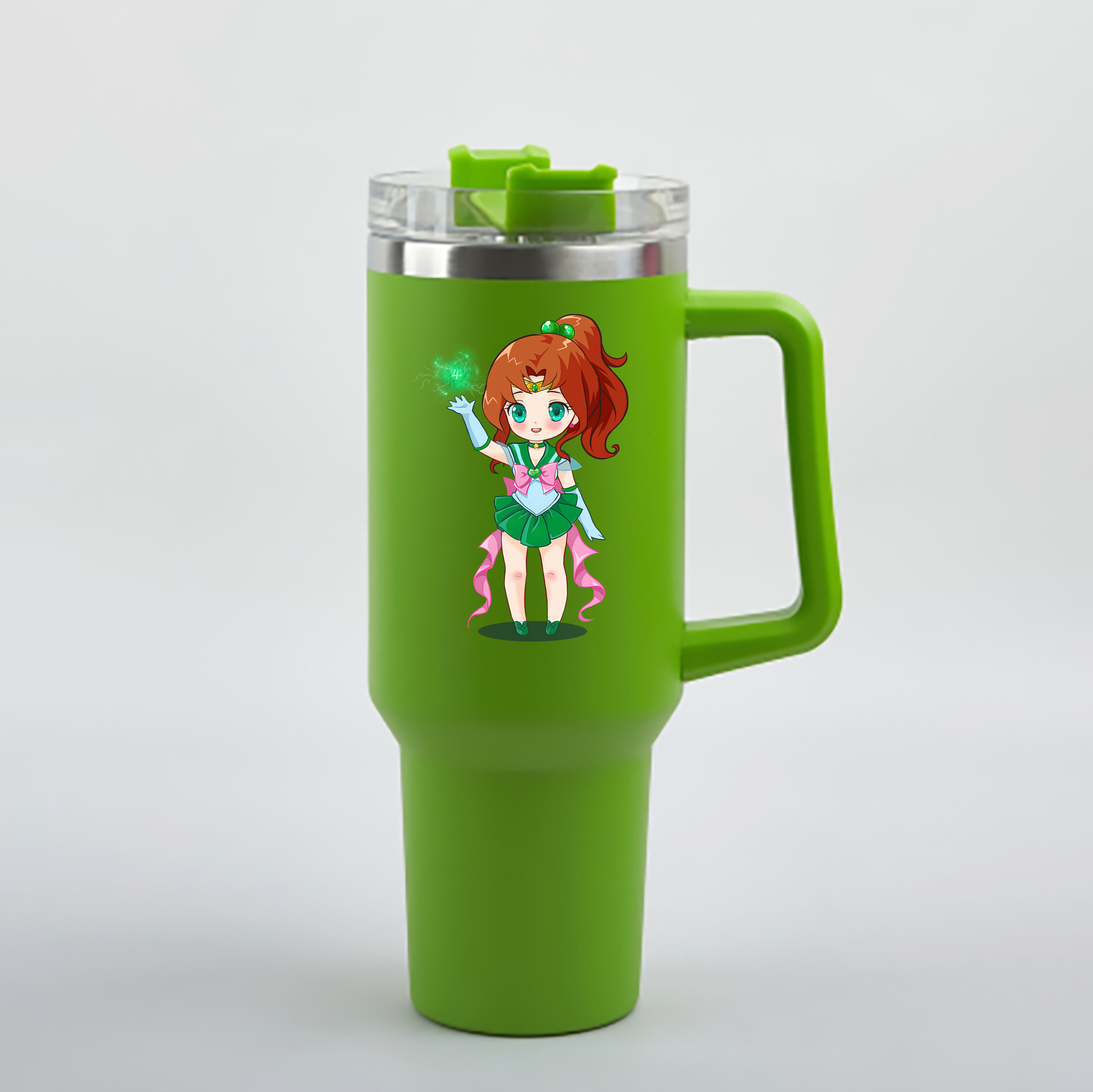 （画像用） 美少女戦士セーラームーン 木野 まこと きの まこと Sailor Moon Kino Makoto （セーラージュピター；Sailor Jupiter） 1200mL車用タンブラー - クリスタルステッカー（プラスチックストロー付き）